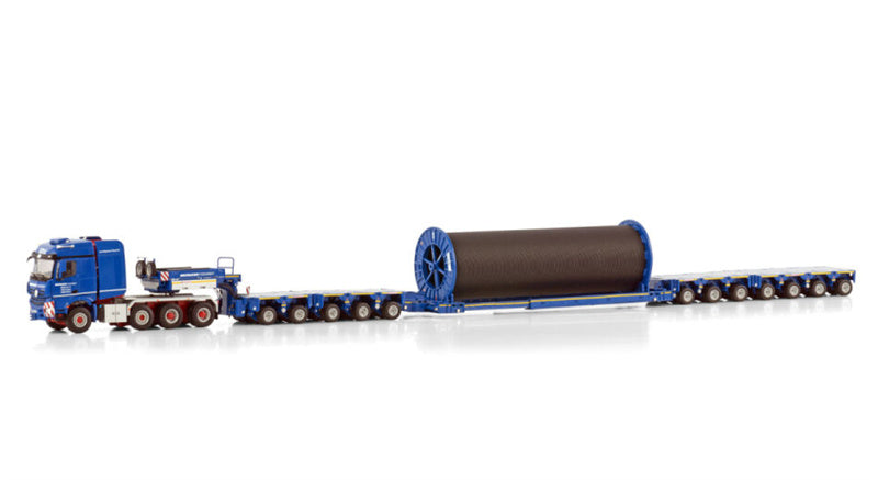 WSI MB AROCS MP4 2.300MM STREAM SPACE 8X6 SCHEUERLE INTERCOMBI - 12 AXLE + CABLE REEL Hegmann Transit 1:50 Truck Pre-built Model