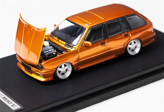 Mortal BMW E30 3 Series Touring Lowered Version Openable Hood Sunset Orange Limited Edition 799PCS ONLY 1:64 Car Pre-built Model view1