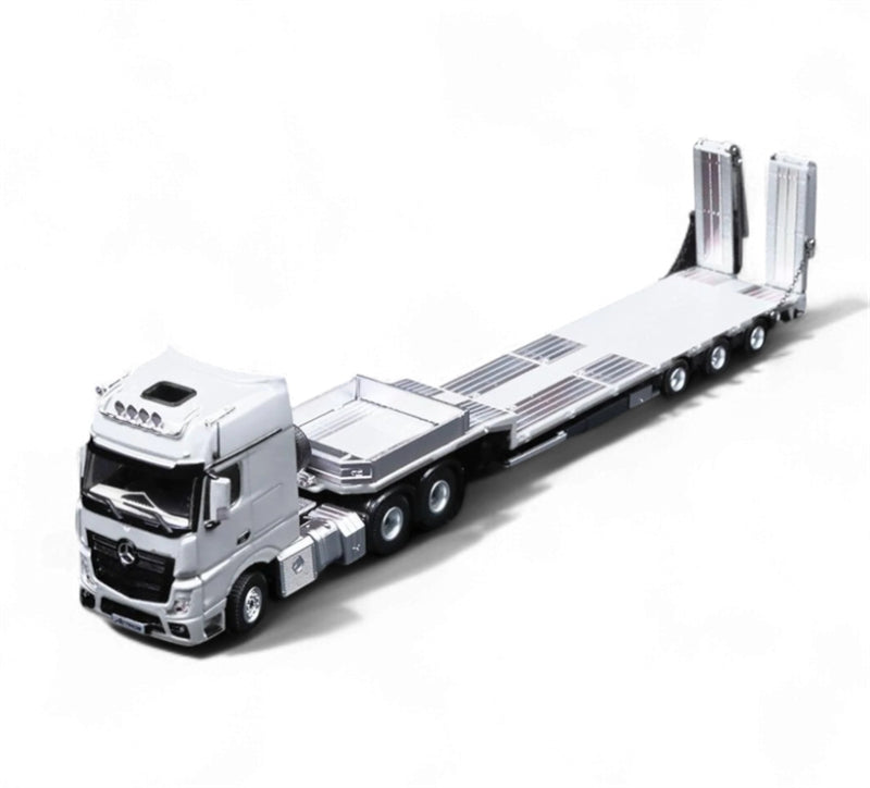 TimeMicro & Perka Mercedes BENZ ACTROS FLATBED TRANSPORT VEHICLE White 1:64 Truck Pre-built Model view1