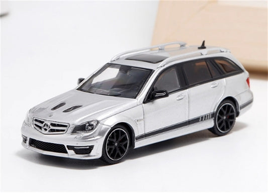 Flame Mercedes-Benz C63 AMG Edition 507 Wagon Silver Limited Edition 499PCS ONLY 1:64 car Pre-built Model view1