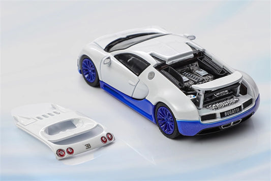 Mortal Bugatti Veyron White Pearl Blue Double Splicing Weihang 1:64 Car Pre-built Model view2