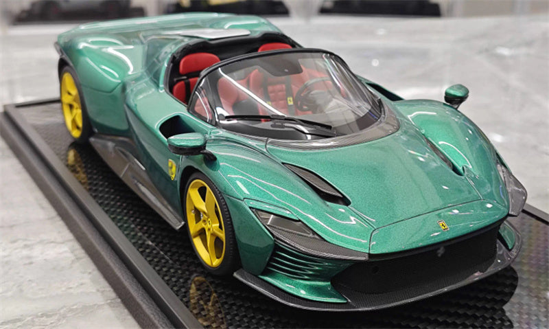 BBR MODELS Ferrari SP3 Daytona convertible Sapphire Green Gold Wheel Black Card Carbon fiber base Limited Edition 10PCS ONLY 1:18 Car Pre-built Model view5