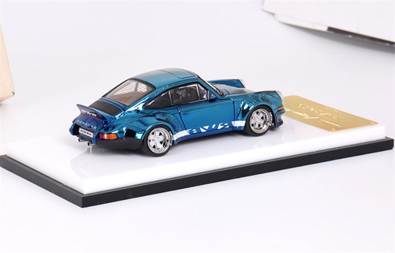 mymodelcollect Porsche RWB 930 Duck Wing Electroplating blue white edges 1:64 Car Pre-built Model view4