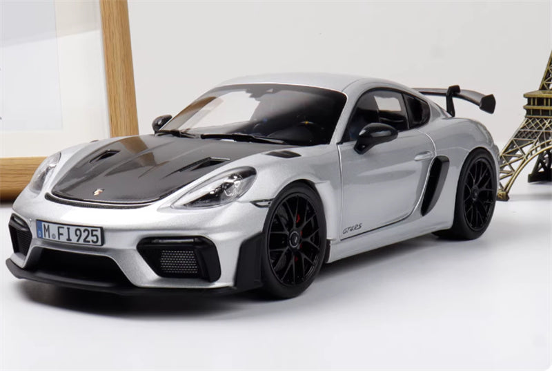1:18 PORSCHE Cayman GT4 RS 2024 Silver carbon cover  Norev Hard top Tail Wing Edition DIECAST Car Model