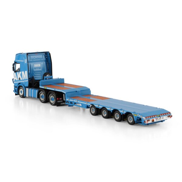 1:50 SCANIA AKM S CS20H 6X4 SEMI LOW LOADER 4 AXLE WSI Blue Diecast Model