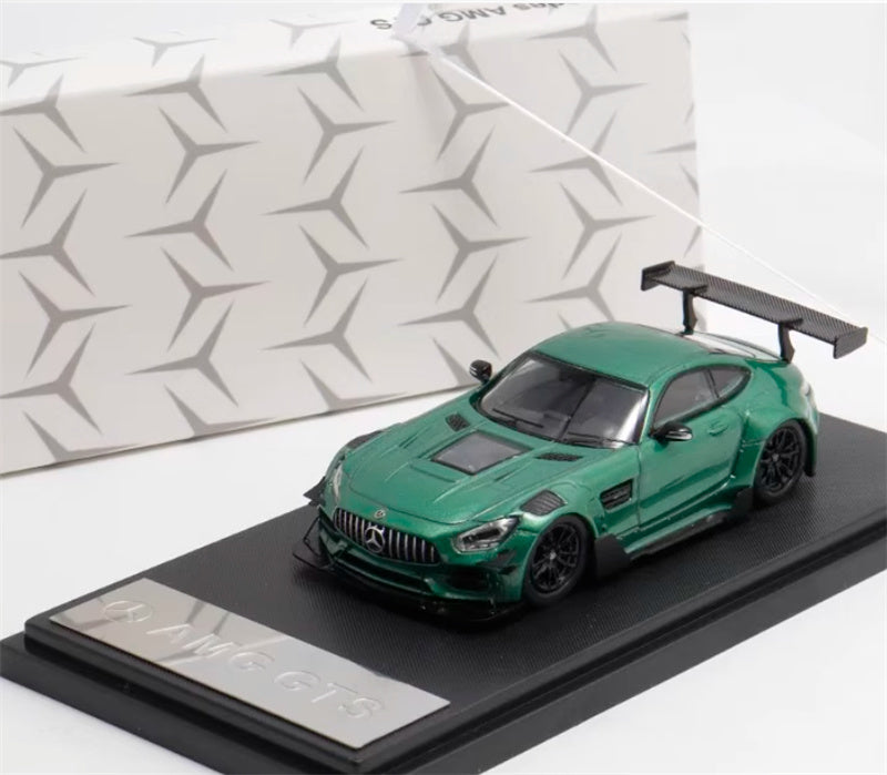 Rhino Model Mercedes AMG GTS modified big rear wing sports car Metallic Green 1:64 Car Pre-built Model view6