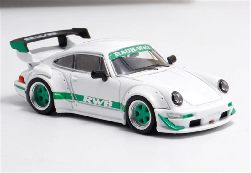Star Model Porsche RWB 964 GT Tail Wing Edition White - Green Flower AIT Exhibition Edition 1:64 Car Pre-built Model view4