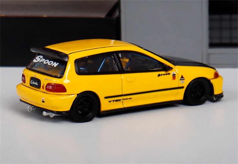 SW Honda Civic EG6 SPOON yellow carbon cover Limited Edition 500PCS ONLY 1:64 Car Pre-built Model view5