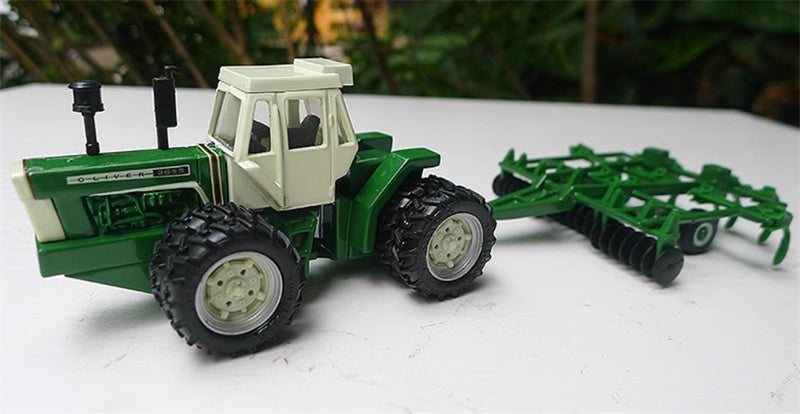 ERTL Oliver 2655 W/ Mulch Ripper 8-Wheel Twisted Waist Tractor Plow Set Emerald Green 1:64 Truck Pre-built Model