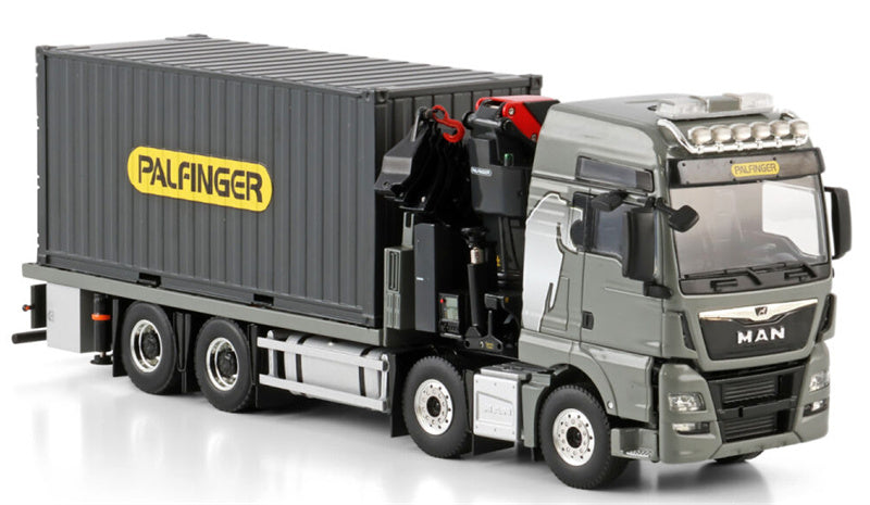 WSI MAN TGX XXL EURO 6C (FACELIFT) RIGED FLATBED TRUCK 8X4 WITH PALFINGER PK 480 TEC + 20FT CONTAINER Premium Line 1:50 Truck Pre-built Model
