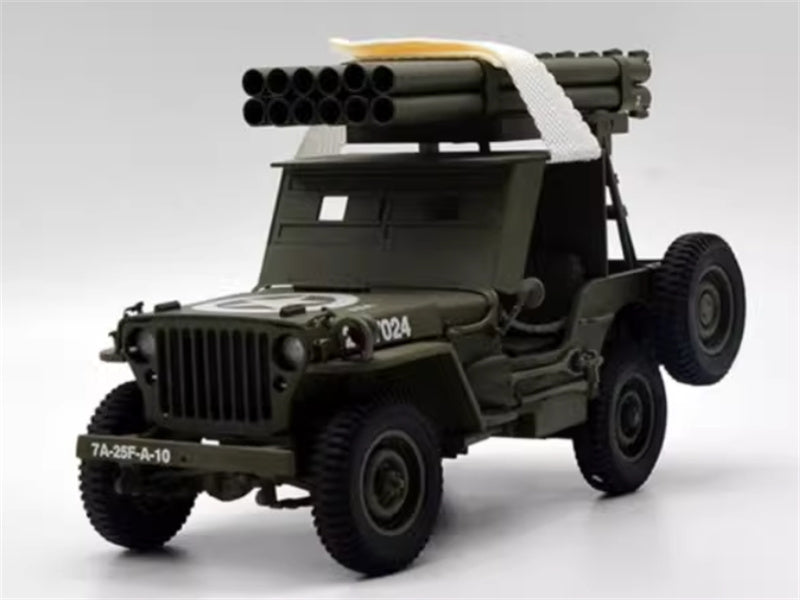 MBI JEEP Willys WWII Multiple Launch Rocket Artillery Vehicle olive drab 1:18 Tank Pre-built Model view1