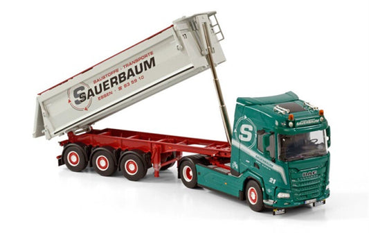 WSI DAF XF 4X2 TIPPER TRAILER-3 AXLE SAUERBAUM 1:50 Truck Pre-built Model