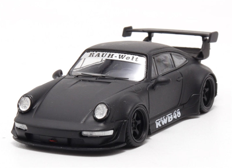 DECODE Porsche RWB 964 matte black wheels RAUH - Welt 1:64 Car Pre-built Model view1