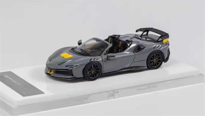 DMH Ferrari SF90 XX Spider Prancing Horse supercar Grey - Convertible Limited Edition 999PCS ONLY 1:64 Car Pre-built Airliner Model Display view1