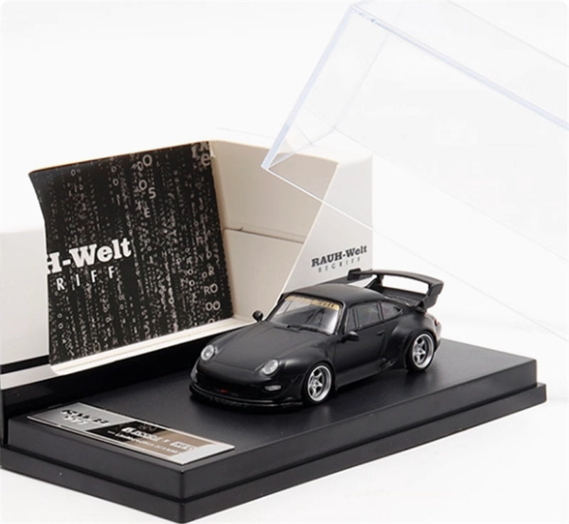 DECODE Porsche RWB 993 matte black - silver wheel RAUH - Welt 1:64 Car Pre-built Model view6