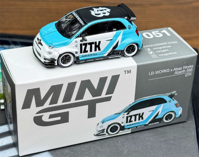 MINIGT LB-WORKS x Abas Works Abarth 595 IZTK blue-white color box packaging 1:64 Car Pre-built Model view8