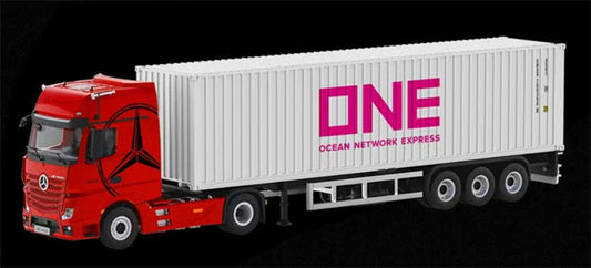 1:64 Mercedes-Benz Actros Red/white ONE TIMEMICRO x PERKA DIECAST Trailer & Tractor Model