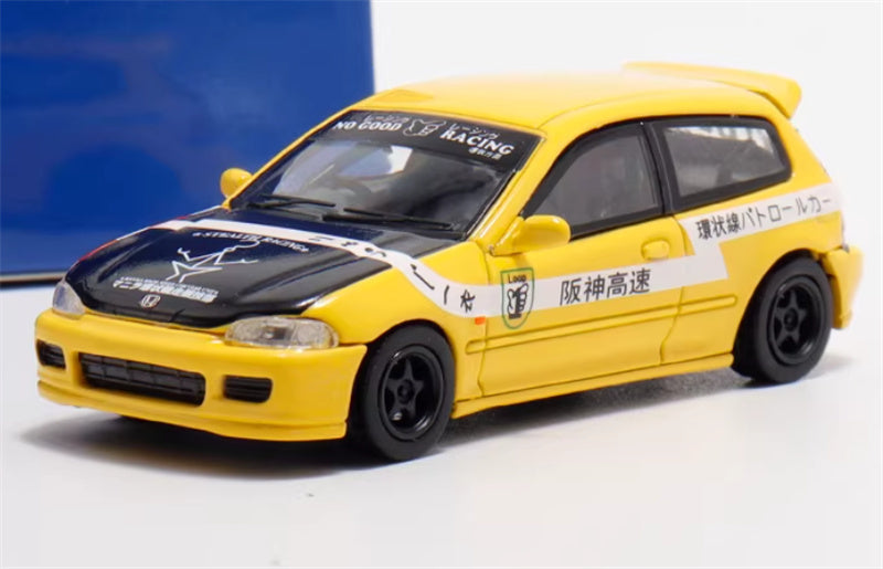 SW Honda Civic EG6 Yellow Hanshin Expressway Limited Edition 499PCS ONLY 1:64 Car Pre-built Model view5