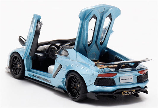 Rhino Model Lamborghini Aventador LP700-4 LBWK Convertible Ice Blue - Black Wheel Limited Edition 500PCS ONLY 1:64 Car Pre-built Model view2