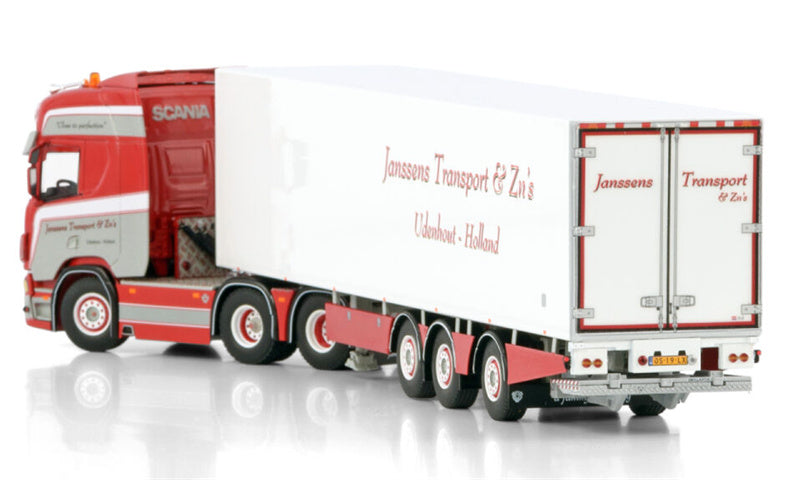 WSI SCANIA R HIGHLINE CR20H 6X2 TAG AXLE TRIDEC REEFER TRAILER - 3 AXLE Janssens Transport & Zn's 1:50 Truck Pre-built Model