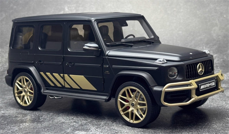 Almost Real Mercedes AMG G63 Grand Edition 2024 Dumb Black Gold Black interior with gold wheels 1:18 Truck Pre-built Model view4