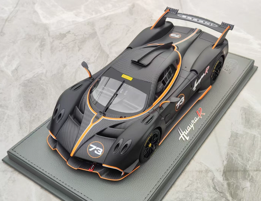 BBR MODELS Pagani Huayra R Limited Edition Matte Black Pirelli P Zero 1:18 Car Pre-built Model view1