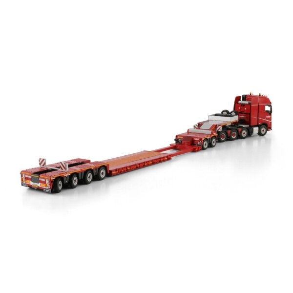 1:50 VOLVO NOOTEBOOM RED LINE FH5 8X4 LOW LOADER W/ DOLLY 2 AXLE 6 AXLE WSI Red Diecast Model
