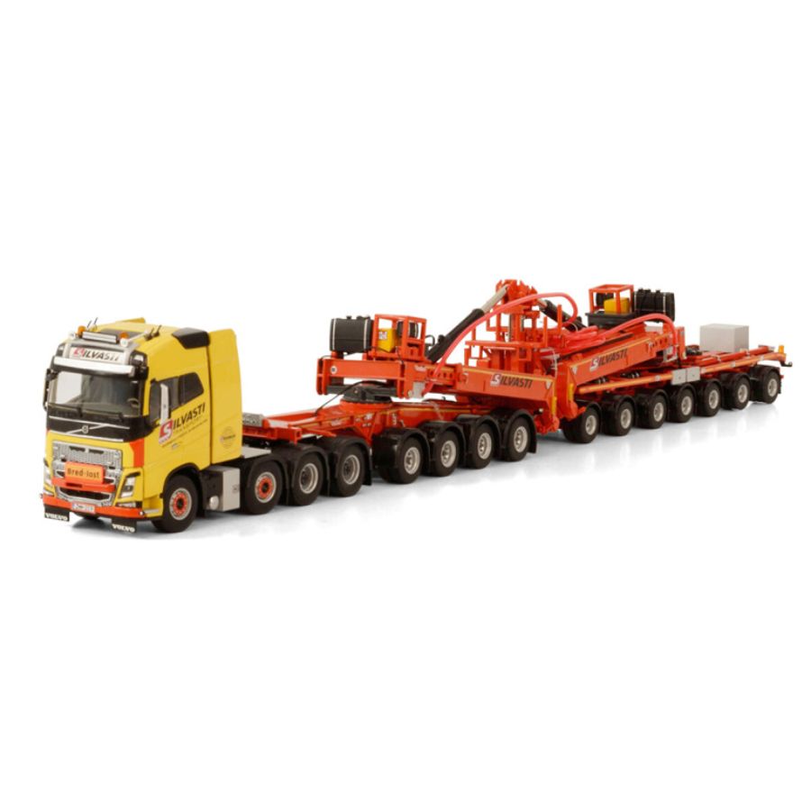 WSI VOLVO FH4 GLOBETROTTER 8X4 NOOTEBOOM WINDMILL TRAILER - 7 AXLE + 4 AXLE DOLLY SILVASTI 1/50 DIECAST Truck Lorry