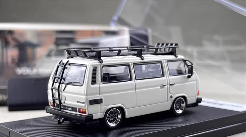 Mortal Model Volkswagen T3 Van BBS Low lying version White with Accessories 1:64 Car Pre-built Airliner Model Display view9