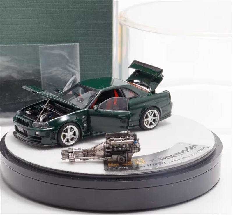 1:64 Nissan Nismo GTR R34 Z-TUNE Luxury Box Limited Edition 999pcs ONLY  British Green PGM x onemodel DIECAST Model