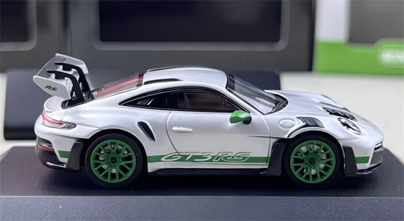 MINICHAMPS Porsche 911 GT3 RS 2024 Silver w/ Green Wheels Limited Edition 1000PCS ONLY 1:64 Car Pre-built Model