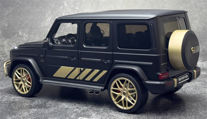 Almost Real Mercedes AMG G63 Grand Edition 2024 Dumb Black Gold Black interior with gold wheels 1:18 Truck Pre-built Model view5