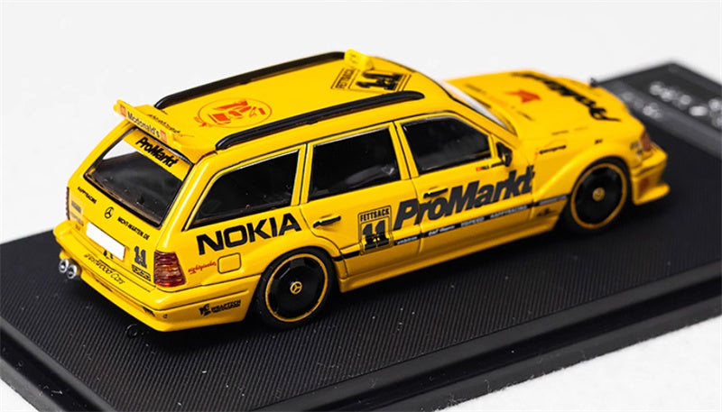 Mortal Mercedes Benz S124 T MODEII EVO2 wagon Yellow taxi pancake wheels Limited Edition 999PCS ONLY 1:64 Car Pre-built Model view4