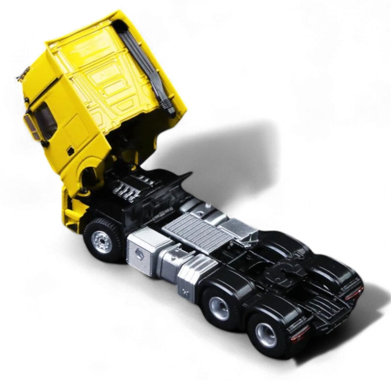 TimeMicro & Perka Mercedes BENZ ACTROS FLATBED TRANSPORT VEHICLE Yellow 1:64 Truck Pre-built Model view3