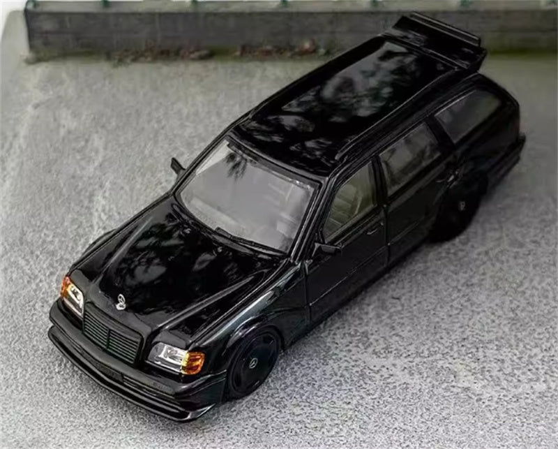 Mortal Mercedes Benz E-Class E300 station wagon S124 Black - Black Wheel HEC Exhibition Edition Limited Edition 1:64 Car Pre-built Model view5