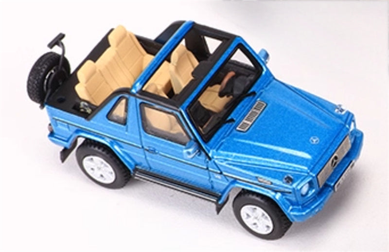 GCD Mercedes benz G500 two-door short-wheelbase convertible off-road with roof comes with 4 tires blue LHD 1:64 Car Pre-built Model view5