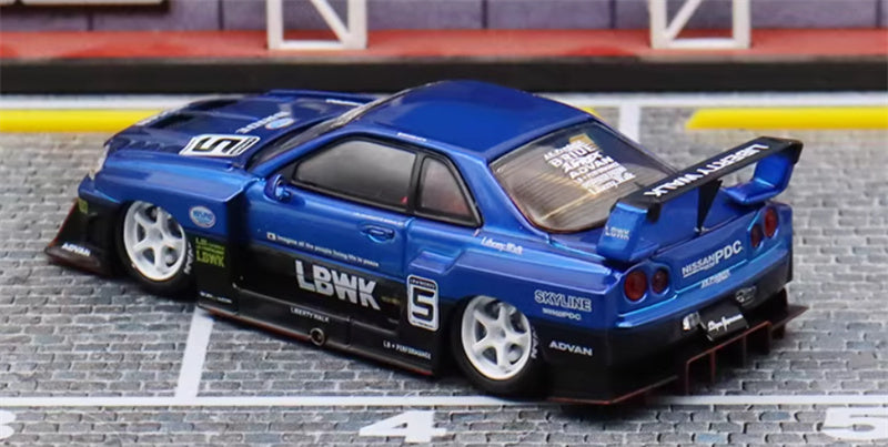 SW Nissan Skyline LBWK ER34 Blue Black White Wheel 5# Limited Edition 1:64 car Pre-built Model view6
