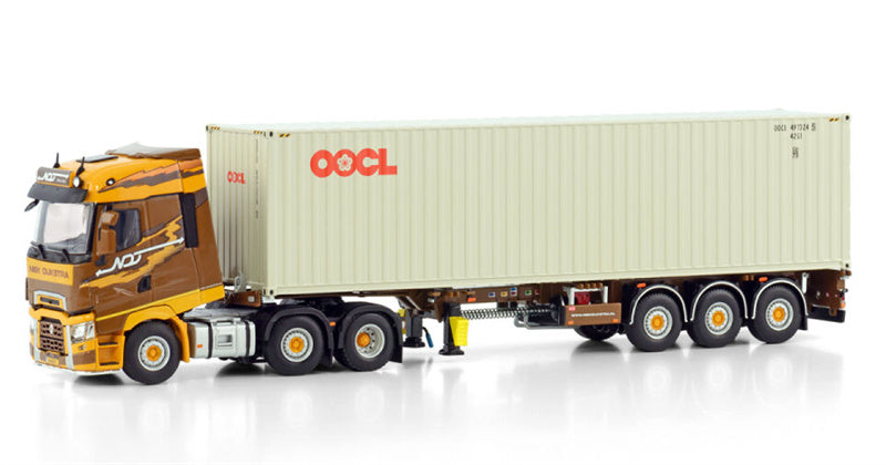WSI RENAULT T HIGH 6X2 CONTAINER TRAILER - 3 AXLE + 40 FT CONTAINER Niek Dijkstra OOCL 1:50 Truck Pre-built Model