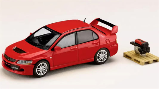 Hobby JAPAN MITSUBISHI LANCER EVOLUTION 9 GSR with Engine Red - Silver Wheel 1:64 Car Pre-built Model view1