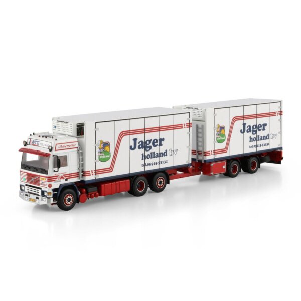 1:50 VOLVO MELLEMA / JAGER F12 GLOBETROTTER 6X2 REEFER DRAWBAR CENTRE-AXLED TRAILER WSI Diecast Model