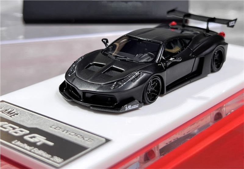Flame Ferrari 458 GT LBWK wide body modified car Limited Edition 299PCS ONLY matte black 1:64 Car Pre-built Model view1