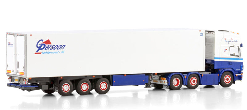 WSI  SCANIA 4 SERIES TOPLINE 6X2 TWIN STEER REEFER TRAILER - 3 AXLE G. Persoon valthermond NL 1:50 Truck Pre-built Model