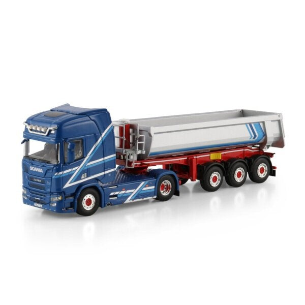 1:50 SCANIA AUGST R HIGHLINE CR20H 4X2 HALF PIPE TIPPER TRAILER 3 AXLE WSI   DIECAST Model