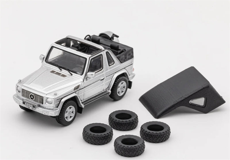 GCD Mercedes benz G500 two-door short-wheelbase convertible off-road with roof comes with 4 tires Silver LHD 1:64 Car Pre-built Model view2