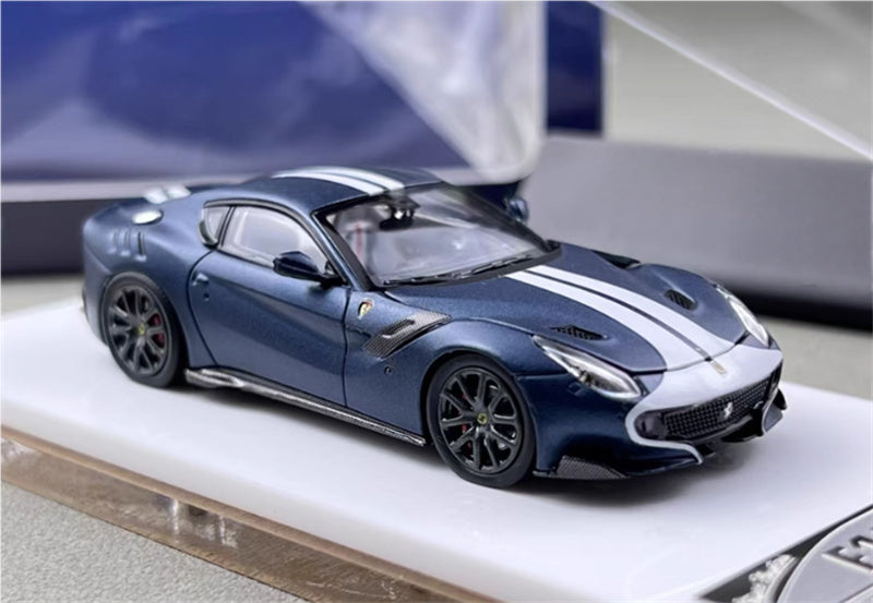 Stance Hunters Ferrari F12 TDF Supercar Limited Edition 499PCS ONLY Tour de France blue - white stripes 1:64 Car Pre-built Model view7
