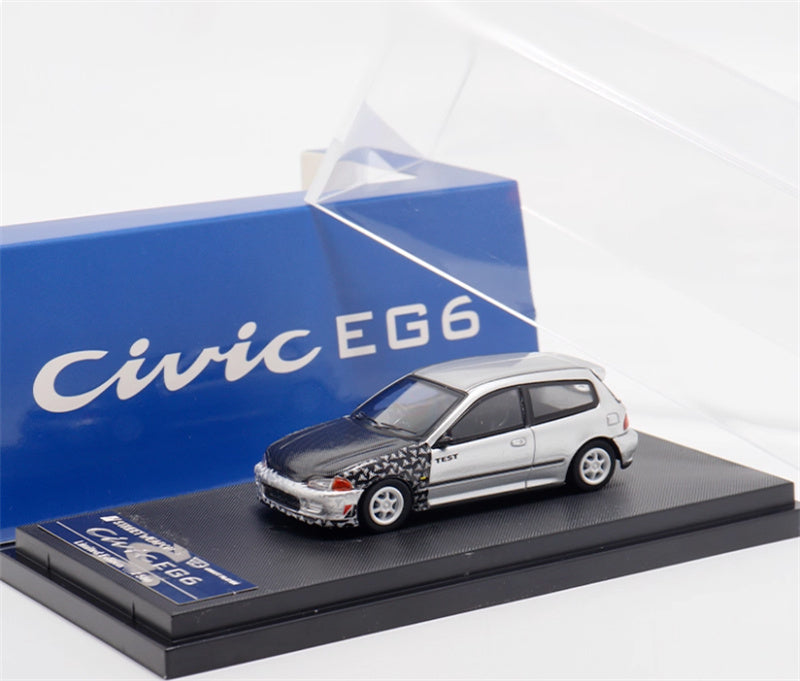 SW Honda Civic EG6 Silver carbon cover Limited Edition 500PCS ONLY TEST 1:64 Car Pre-built Model view4
