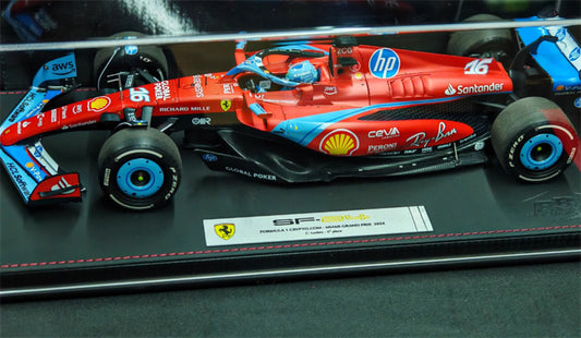 BBR MODELS Ferrari SF24 MIAMI GRAND PRIX 2024 C.leclerc 3nd place Base Edition # 16 Leather base Ceva Pzero Hp aws V-power Global Poker Pirelli Santander Peroni ZCG 1:18 Car Pre-built Model view1