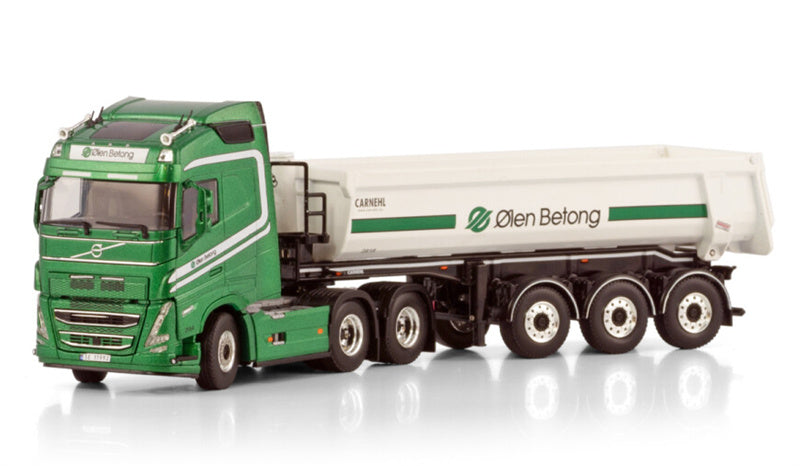 WSI VOLVO FH5 GLOBETROTTER 6X2 TAG AXLE HALF PIPE TIPPER TRAILER - 3 AXLE OLEN BETONG 1:50 Truck Pre-built Model