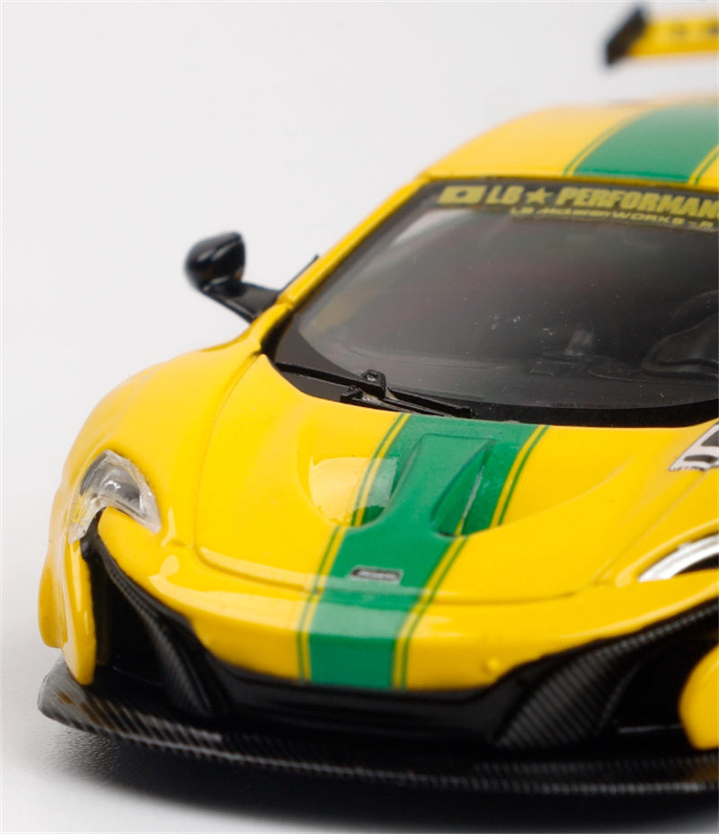 Star Model McLaren 650S LBWK modified wide body supercar Premium Wheel Yellow green Stripes 5# 1:64 Car Pre-built Model view4