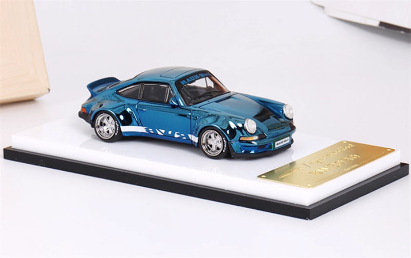mymodelcollect Porsche RWB 930 Duck Wing Electroplating blue white edges 1:64 Car Pre-built Model view5